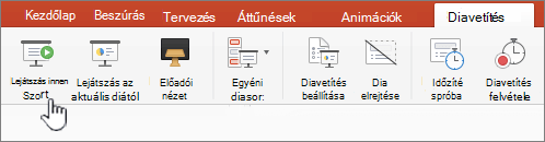 A diavetítés indítása a Start menütől gomb