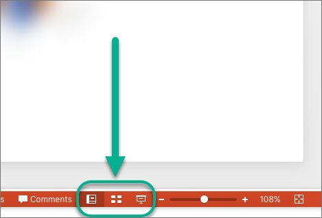 Nézetgombok a PowerPoint ablakának alján