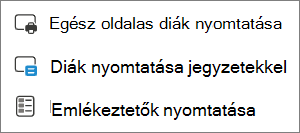 Nyomtatási lehetőségek menü.
