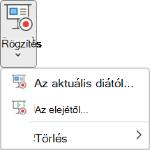 A Diavetítés felvétele parancs a PowerPoint Rögzítés lapján