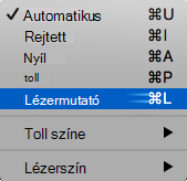 Képernyőkép a lézermutatóról az előugró menüből