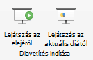Képernyőkép: a diavetítés lejátszása az elejétől vagy az aktuális diától kezdve