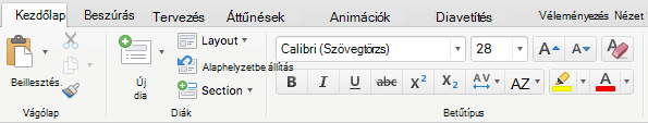 Az Office 365-előfizetők számára a Mac PowerPoint 2016 menüszalagjának Kezdőlap lapján már található egy Szövegkiemelő szín gomb