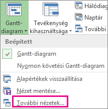 A Gantt-diagram menü