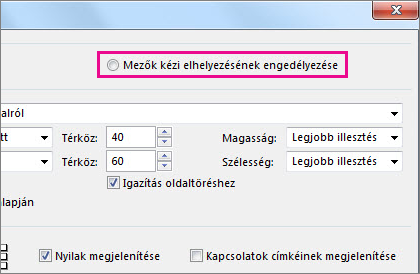 A tevékenységek helyének manuális módosításához kattintson a Mezők kézi elhelyezésének engedélyezése.
