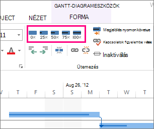 A tevékenységek készültségi sávjai a Formátum lapon