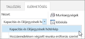Válassza a Kapacitás és előjegyzések hőtérképe lehetőséget a Nézet listában