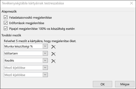 A kártyakonfigurációs beállítások testreszabása