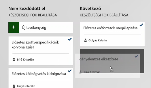 Tevékenység áthelyezése az aktuális futamtáblán