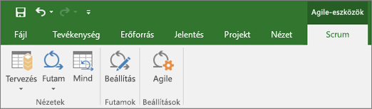 Képernyőkép a Project menüszalagjának Agile-eszközök lapjáról