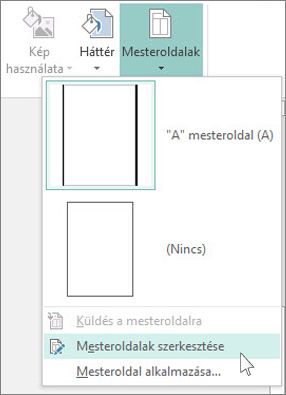 Kép a Publisher Mesteroldalak szerkesztése legördülő menőjéről.