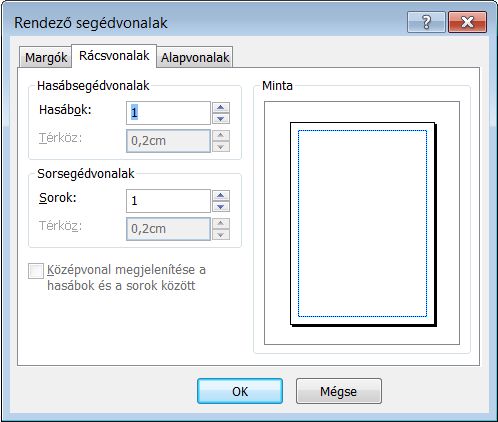 A Publisher alkalmazás rendező segédvonalai – rácsvonalak megjelenítése