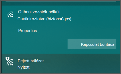Képernyőkép a Windows vezeték nélküli beállításainak felhasználói felületéről.