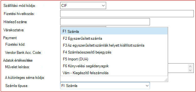 Új beszerzési számlatípus Vámhatósági teljes felszámolás