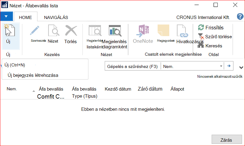 Képernyőkép az Áfabevallás ablakról