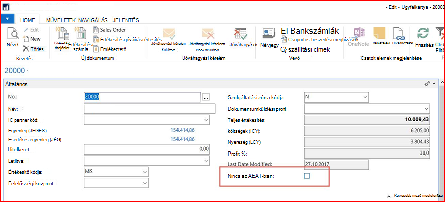 SII-információk az ügyfélkártyán
