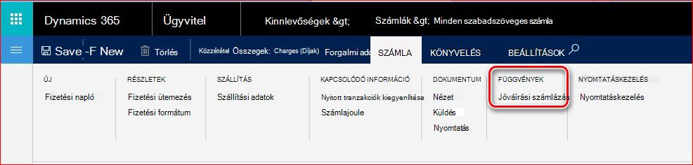 Ez a kép bemutatja, hogy hol találja a jóváírási számlázási funkciót.