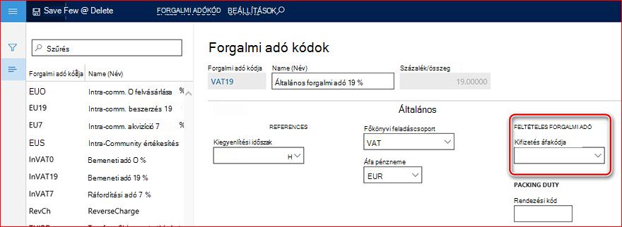 A képen a Kifizetés értékesítési típusa kódmező látható.