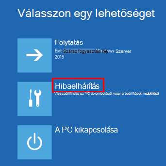 Képernyőkép a Válasszon egy lehetőséget, a Hibaelhárítás lehetőség kiemelésével.