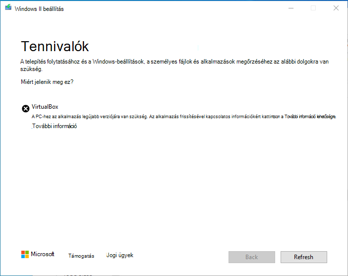 A Windows 11 telepítőkompatibilitási figyelmeztetése a VirtualBoxhoz