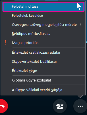 Kattintson a Skype Vállalati verziós értekezlet közben a Rögzítés indítása parancsra