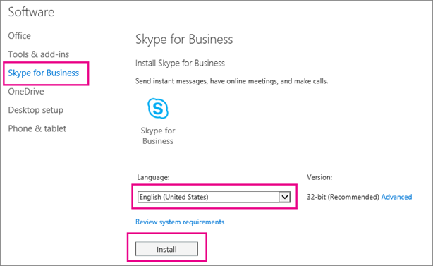 A Skype beállítási varázslójának első lapján válassza ki a nyelvet.