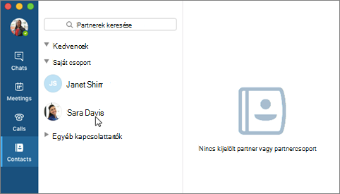 Kattintás a partnerlistában a névjegyre