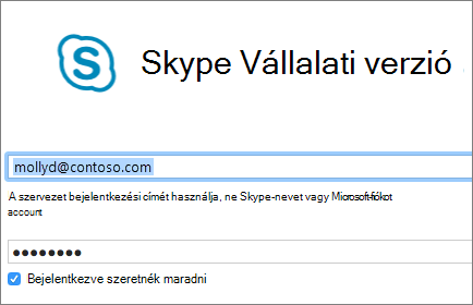 Képernyőkép a Skype Vállalati verzió bejelentkezési képernyőjéről.
