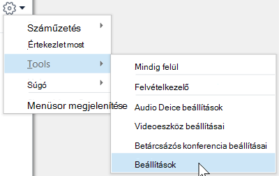 A Skype beállításai menü Eszközök beállításai