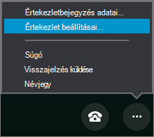 További beállítások menü kiválasztott értekezletbeállításokkal