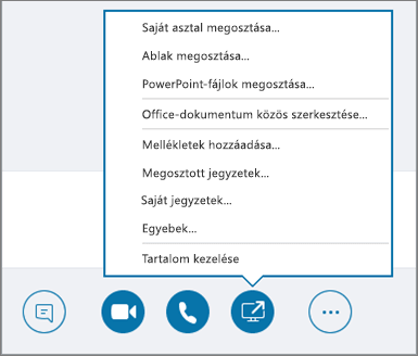 Képernyőkép a megnyitott Tartalom megosztása menüről.