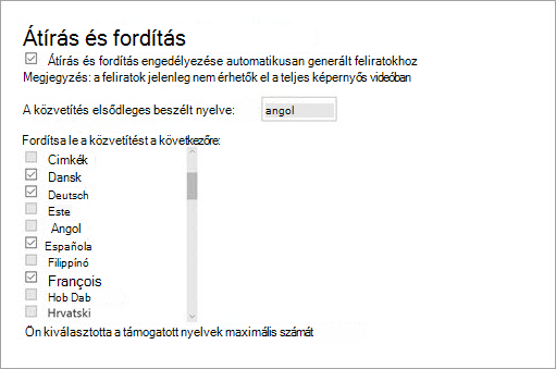 Átírás és fordítás engedélyezése