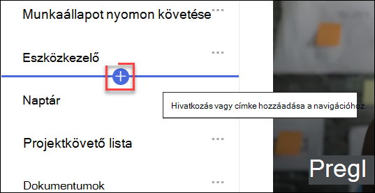 képernyőkép az Új hivatkozás hozzáadása a navigációhoz