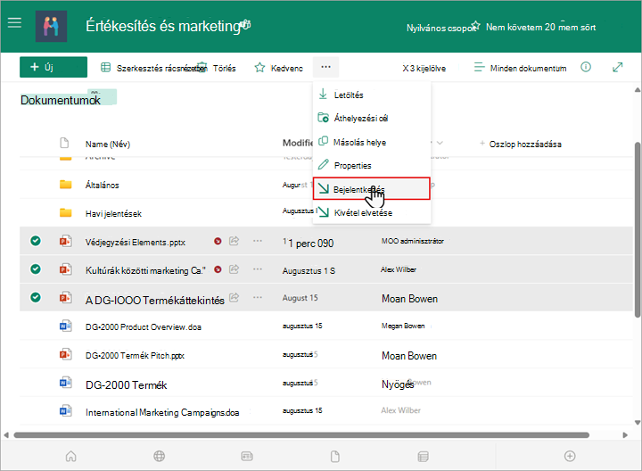 A SharePoint-tárban több fájlt is kijelölhet és beadhat.