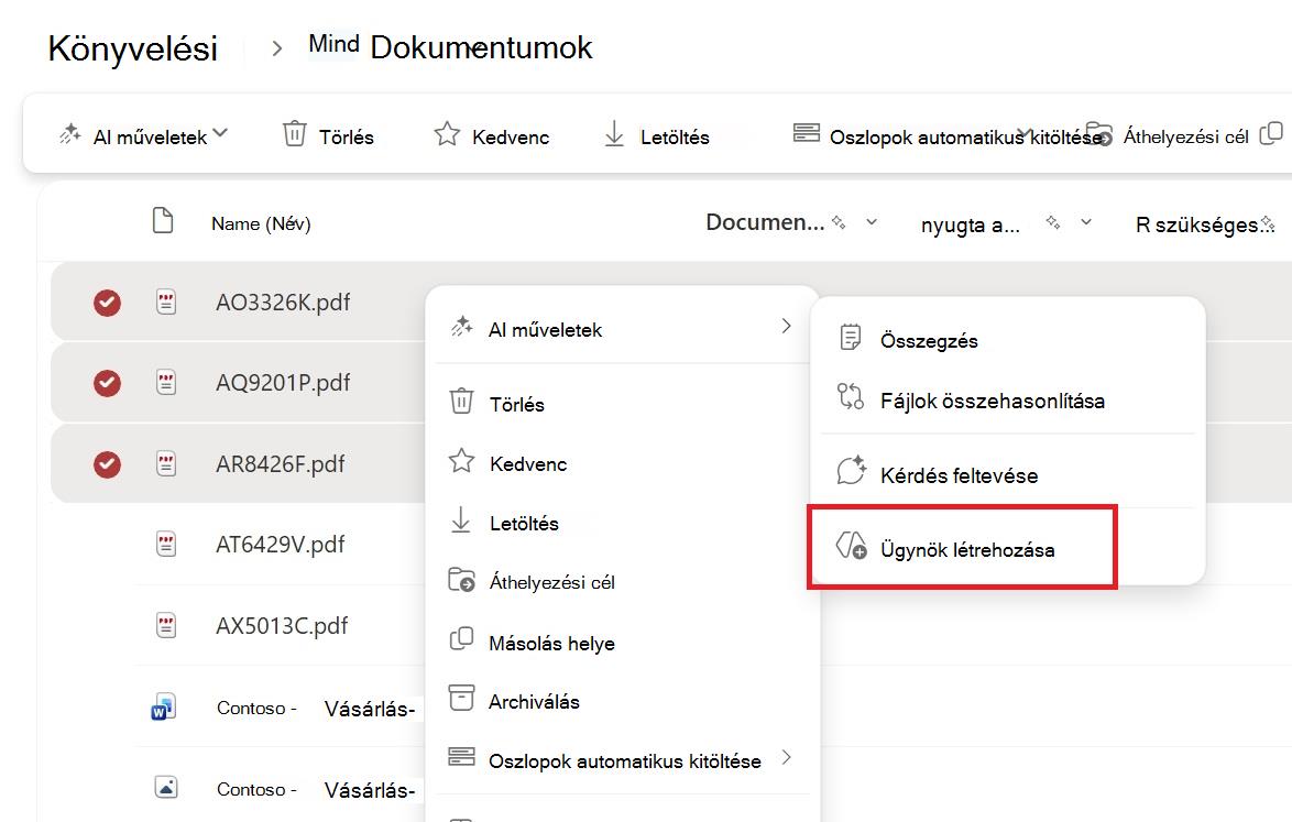 Képernyőkép az ügynök létrehozására szolgáló gombról a fájl vagy mappa kiválasztásának helyi menüjéből