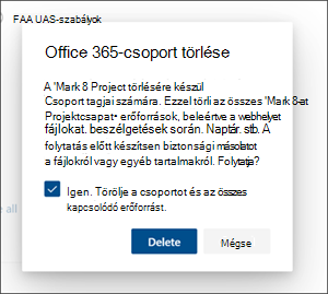 Webhely törlésének megerősítése