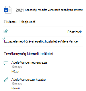 A fájlkártya tevékenységgel kapcsolatos kiemelések