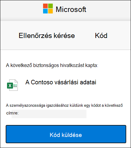 A OneDrive külső megosztási kód kérésének ablaka