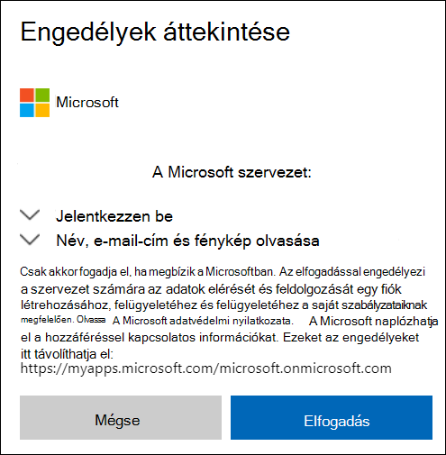 A OneDrive külső megosztási engedélyek ablaka.