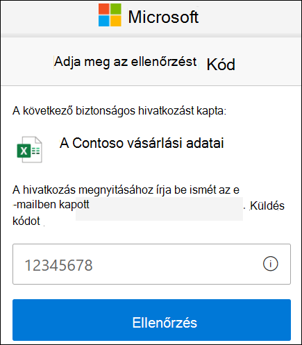 A OneDrive külső megosztás ellenőrző kód ablaka