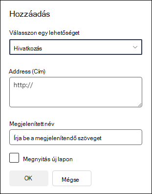 Hivatkozás hozzáadása egy csoportwebhely navigációs menüjéhez.