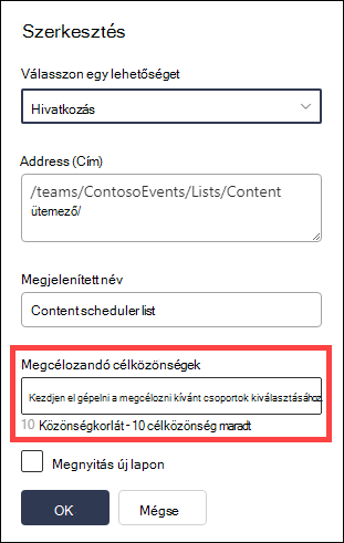 A megcélozni kívánt célközönség mező kiemelve.