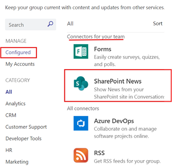 Egy Teams-csatornához konfigurált SharePoint-hírek megjelenítése