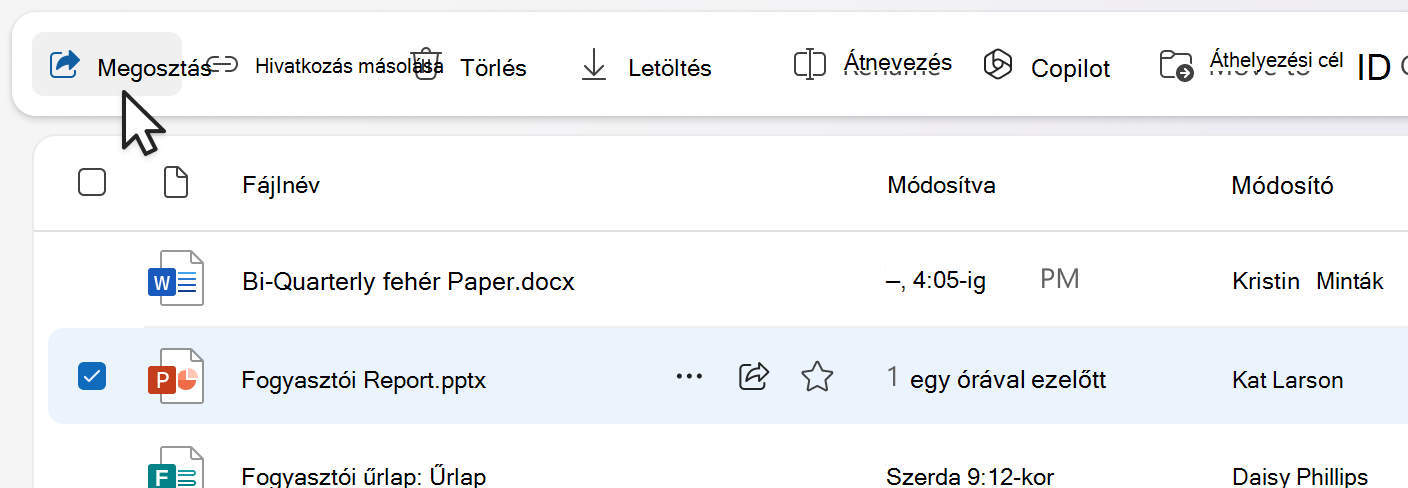 Elem megosztása a parancssávról