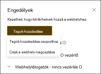 Az engedélypanel előnézete legördülő menüvel.
