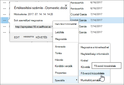 Kattintson a Főverzió közzététele elemre
