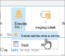 Értesítés beállítása kijelölt elemhez a SharePoint 2016-ban