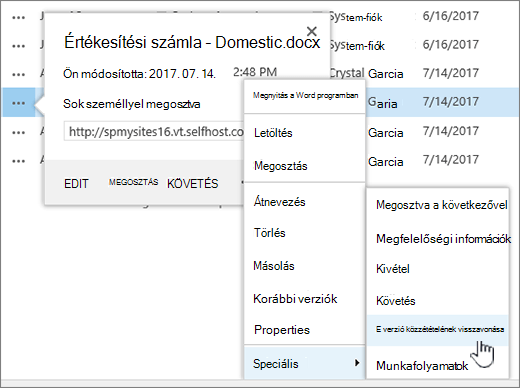 Kattintson a Jelen verzió közzétételének megszüntetése elemre