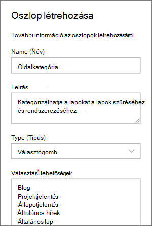 Példa a blogok kategóriaválasztási oszlopának beállítására