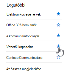 Kattintson a csillagra egy webhelyen a bal oldali navigációs sávban